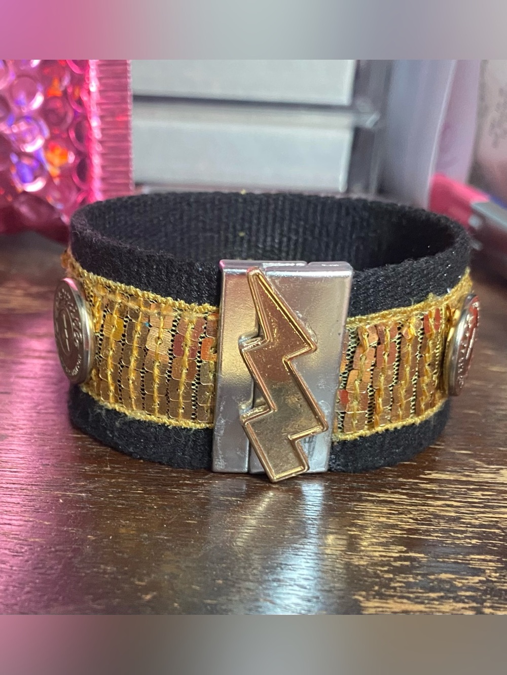 Betsey Johnson Black and Gold Lightning Bolt Bracelet